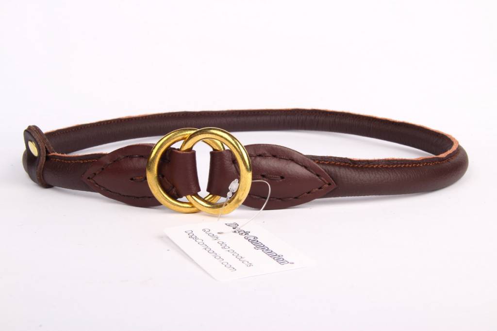 Leren honden sliphalsband bruin (messing)