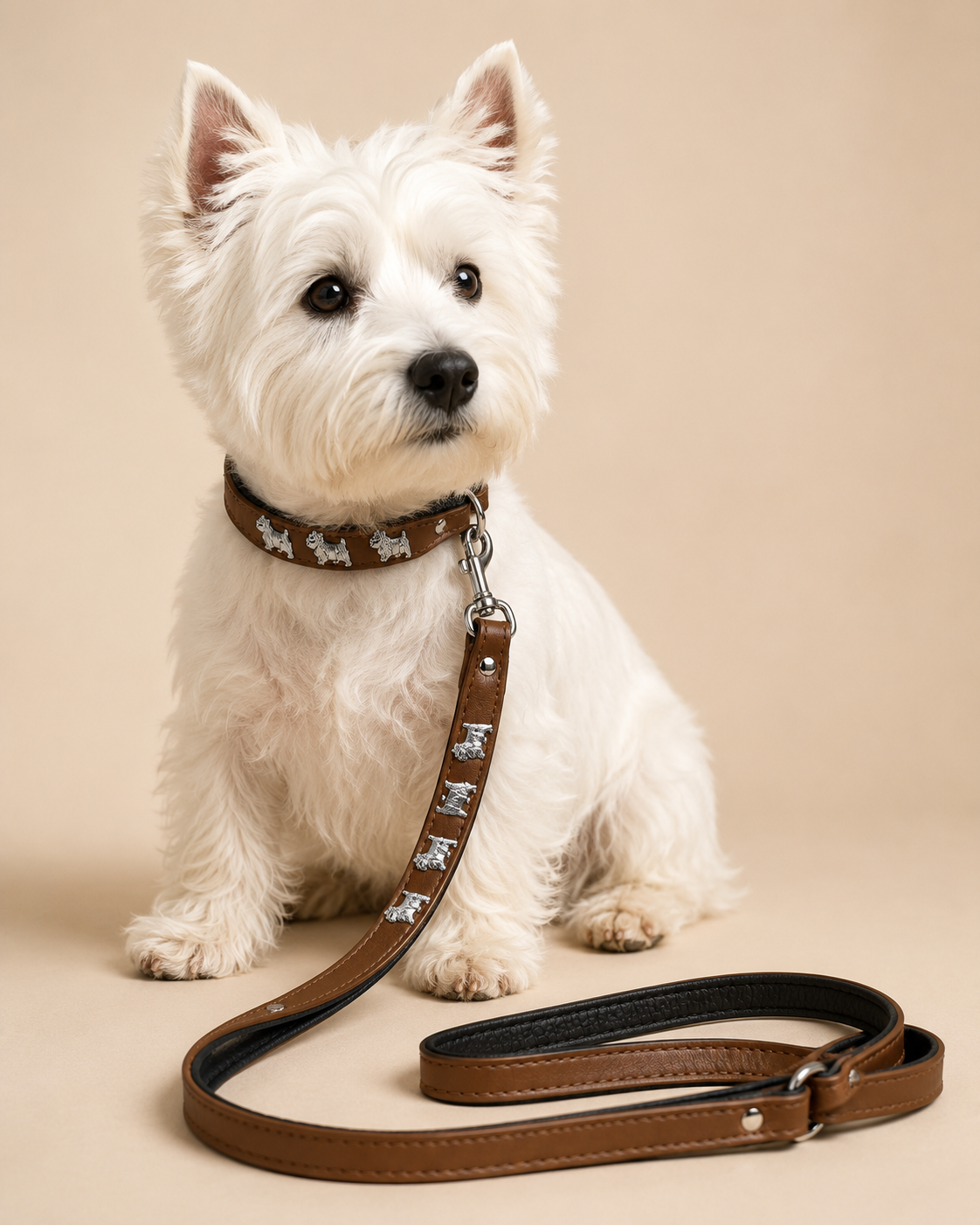 Leren hondenriem Westie bruin