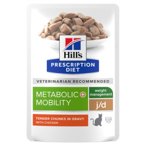 Hill's Prescription Diet J/D Weight Metabolic + Mobility nat kattenvoer met kip maaltijdzakje 1 tray (12 x 85 g)