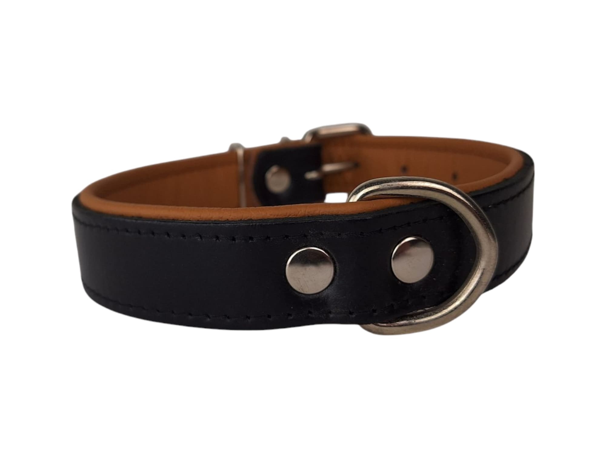 Leren hondenhalsband zwart camel small