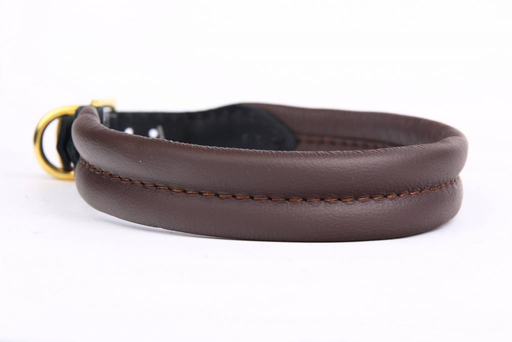 Leren hondenhalsband bruin soft/messing