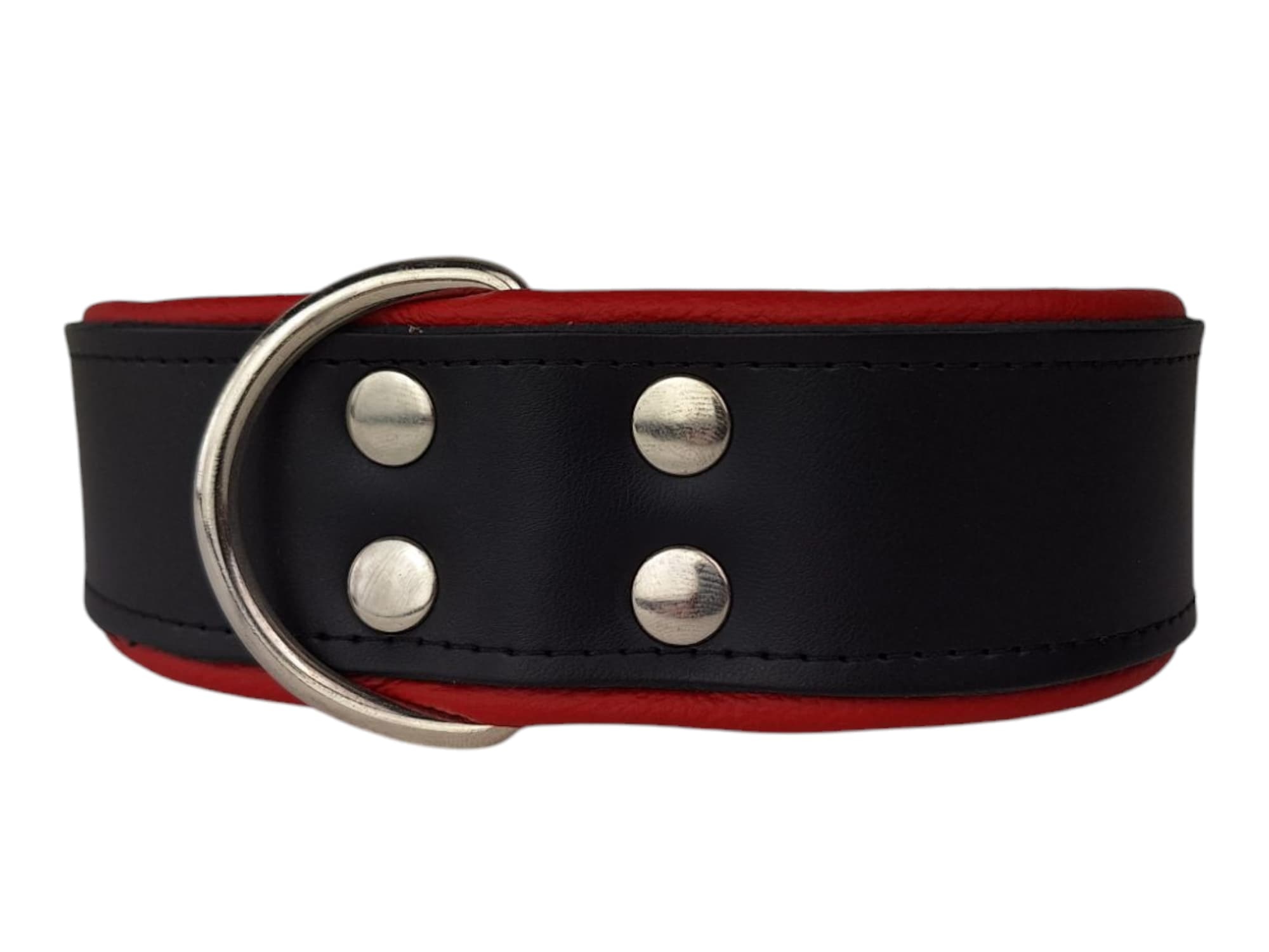 Leren hondenhalsband zwart / rood