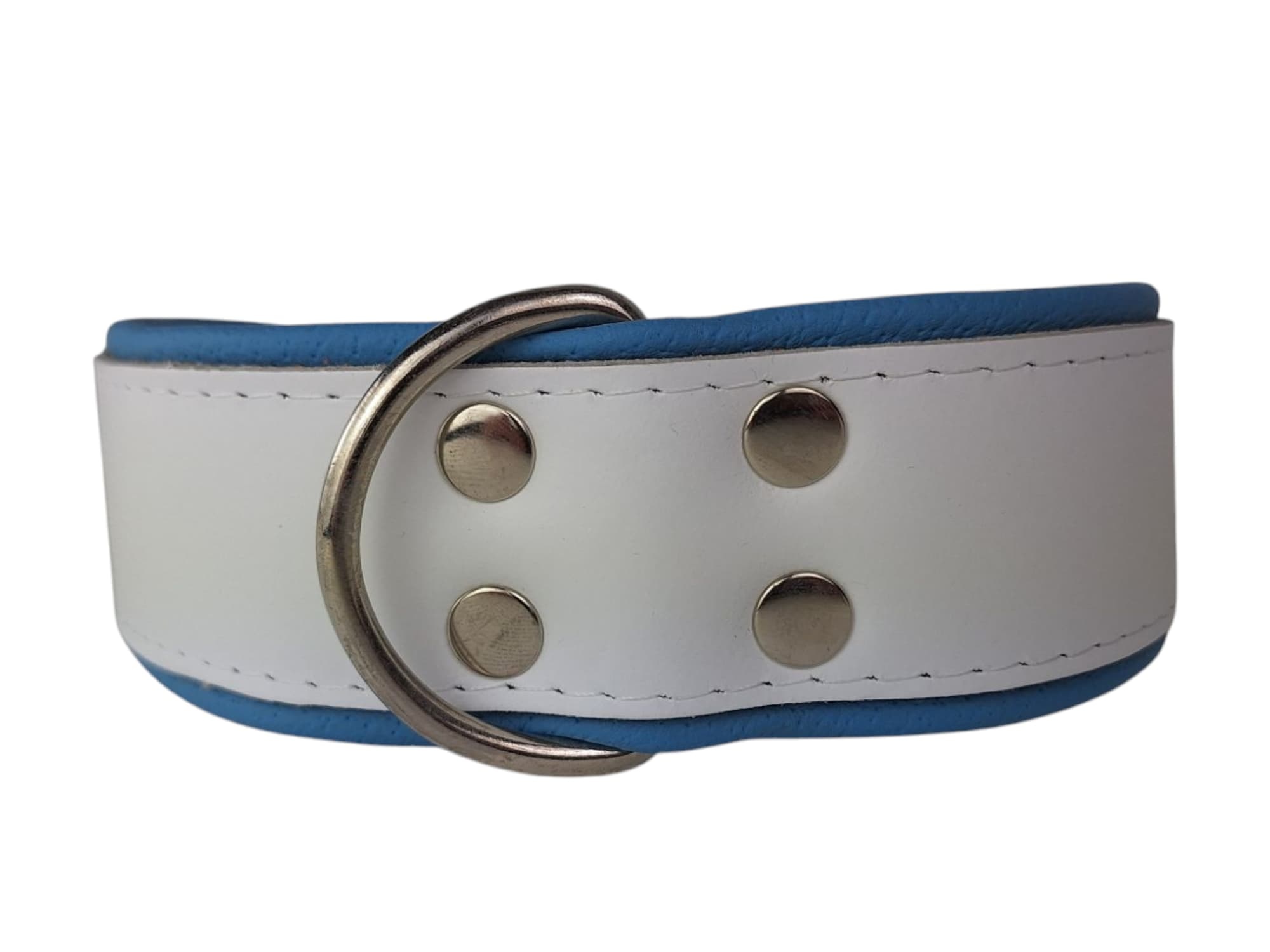 Leren hondenhalsband wit / lichtblauw