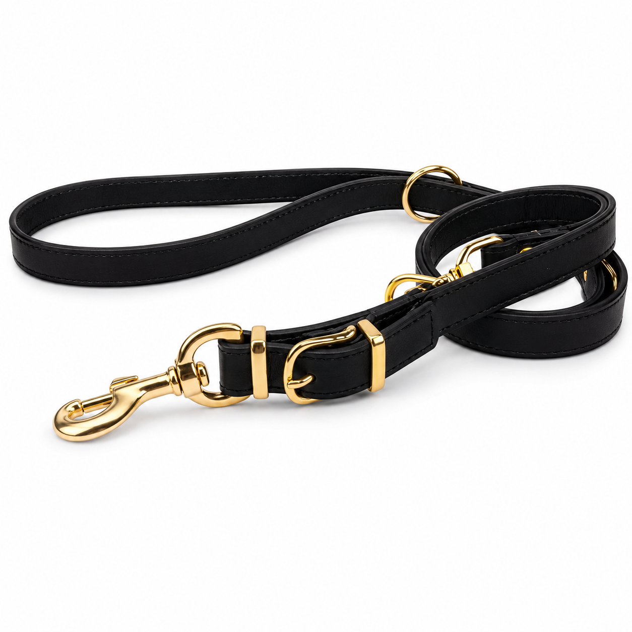 Leren hondenriem 220 cm (verstelbaar, exclusive gold, messing)