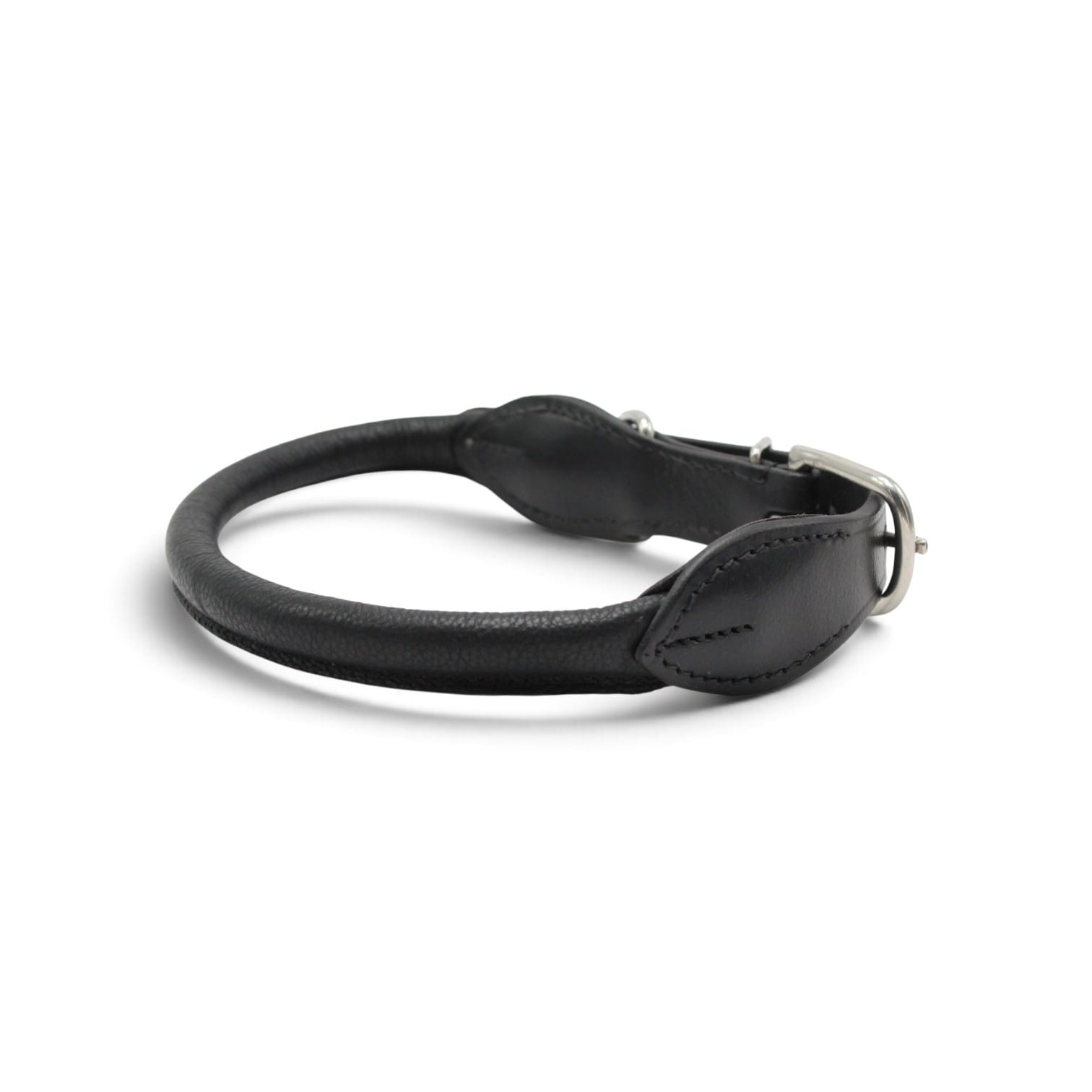 Dog's Companion® Leren hondenhalsband zwart rond