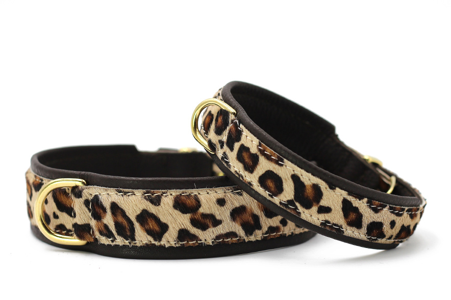 Leren halsband Afrika, luipaard/goud, 65 cm / 45 mm