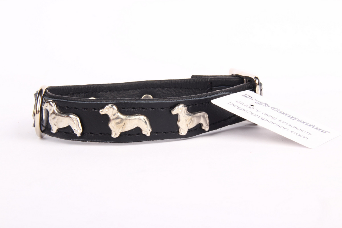 Leren halsband Kaninchen Teckel (klein) zwart