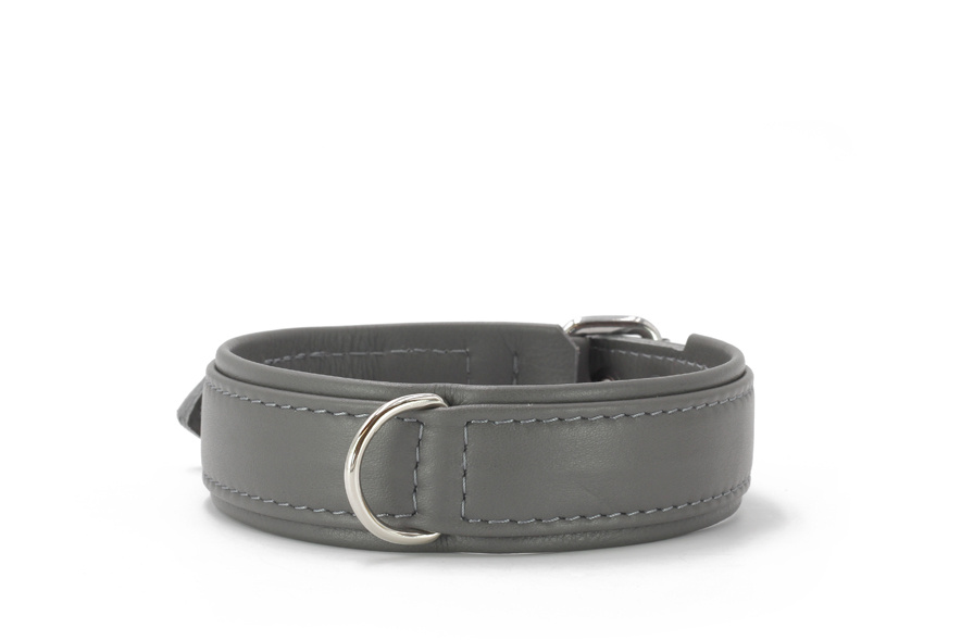 Leren halsband Klassiek Exclusief, grijs/zilver, 60 cm / 35 mm