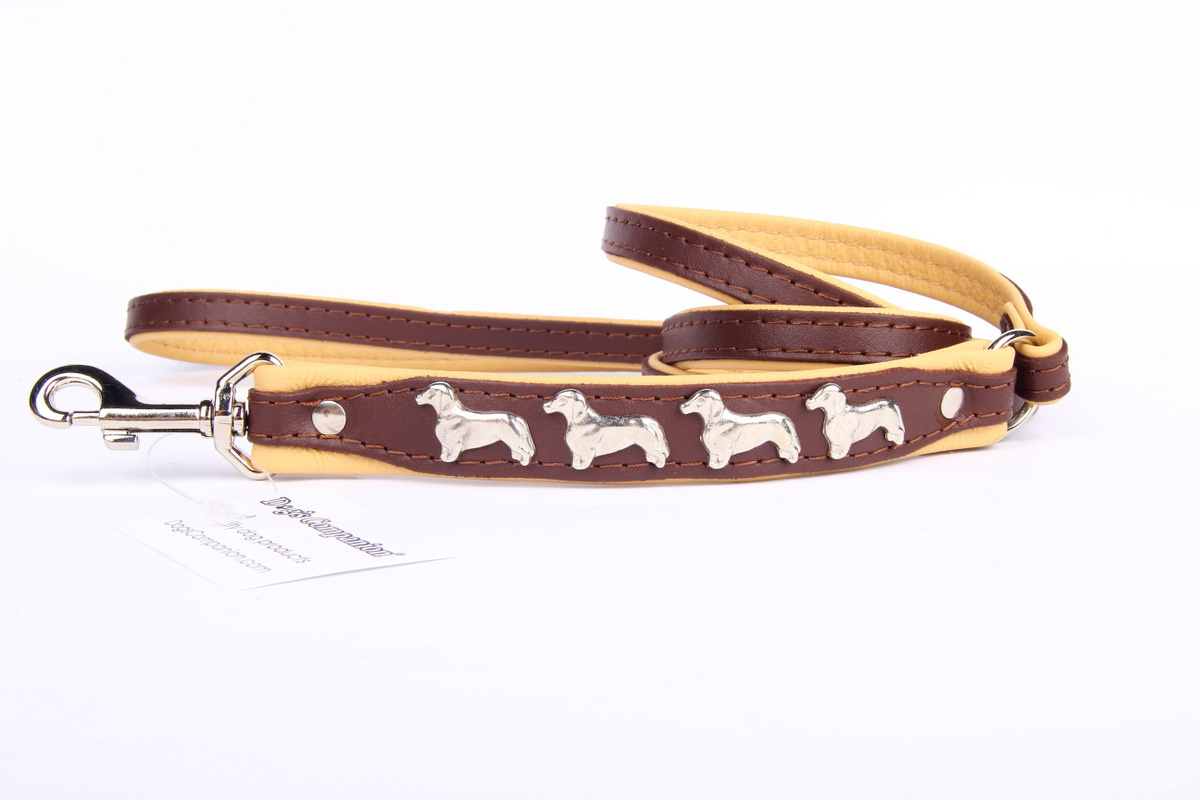 Leren hondenriem Teckel bruin / naturel
