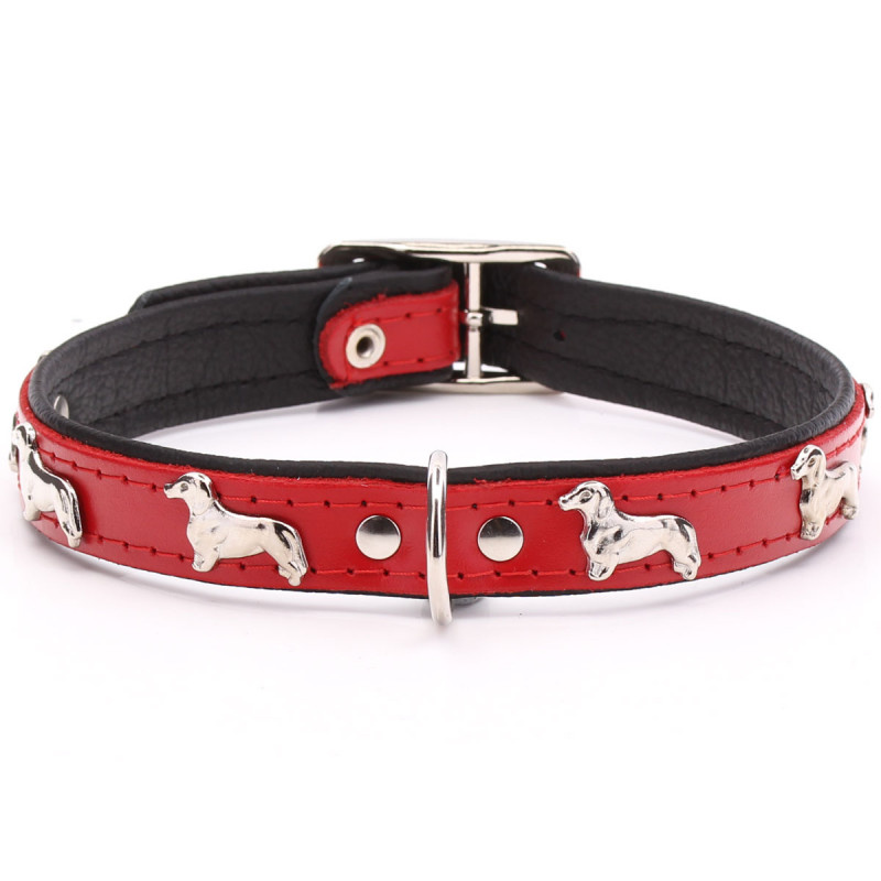 Leren halsband Kaninchen Teckel (klein) rood / zwart