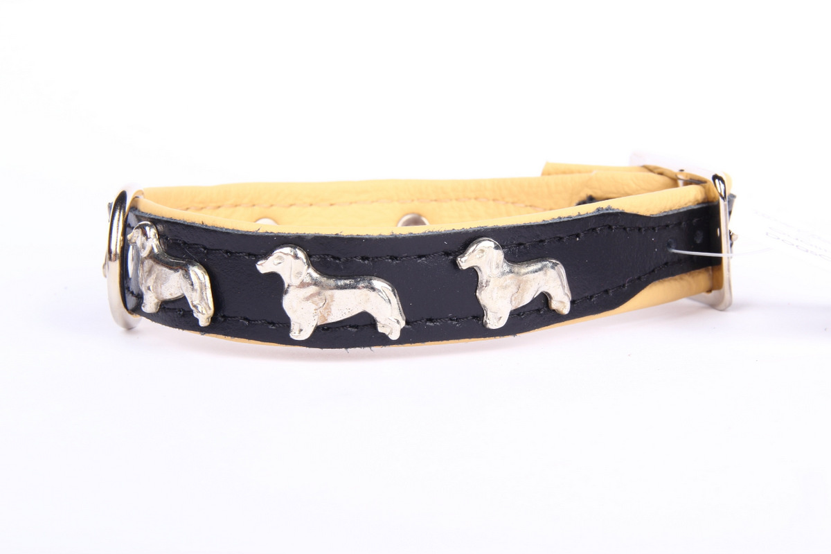 Leren halsband Kaninchen Teckel (klein) zwart / naturel