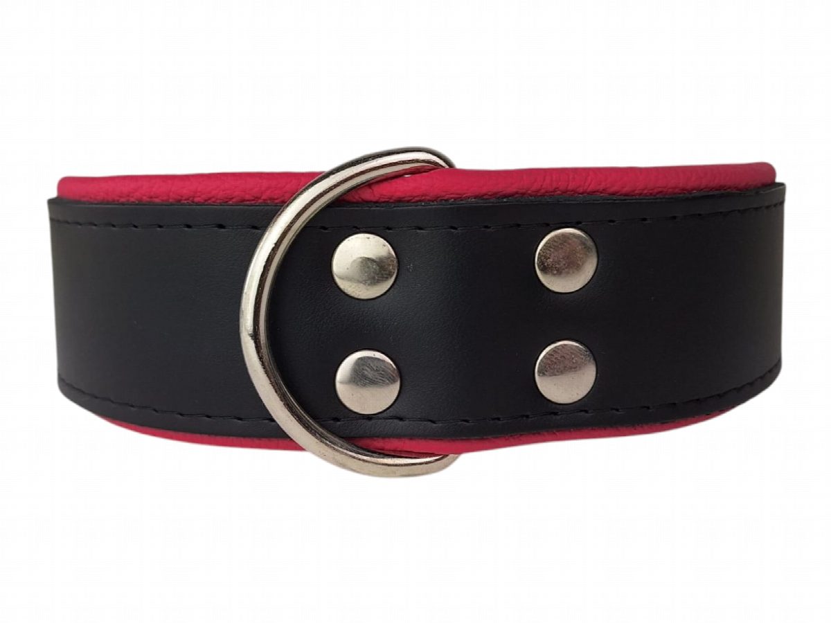 Leren hondenhalsband zwart / roze