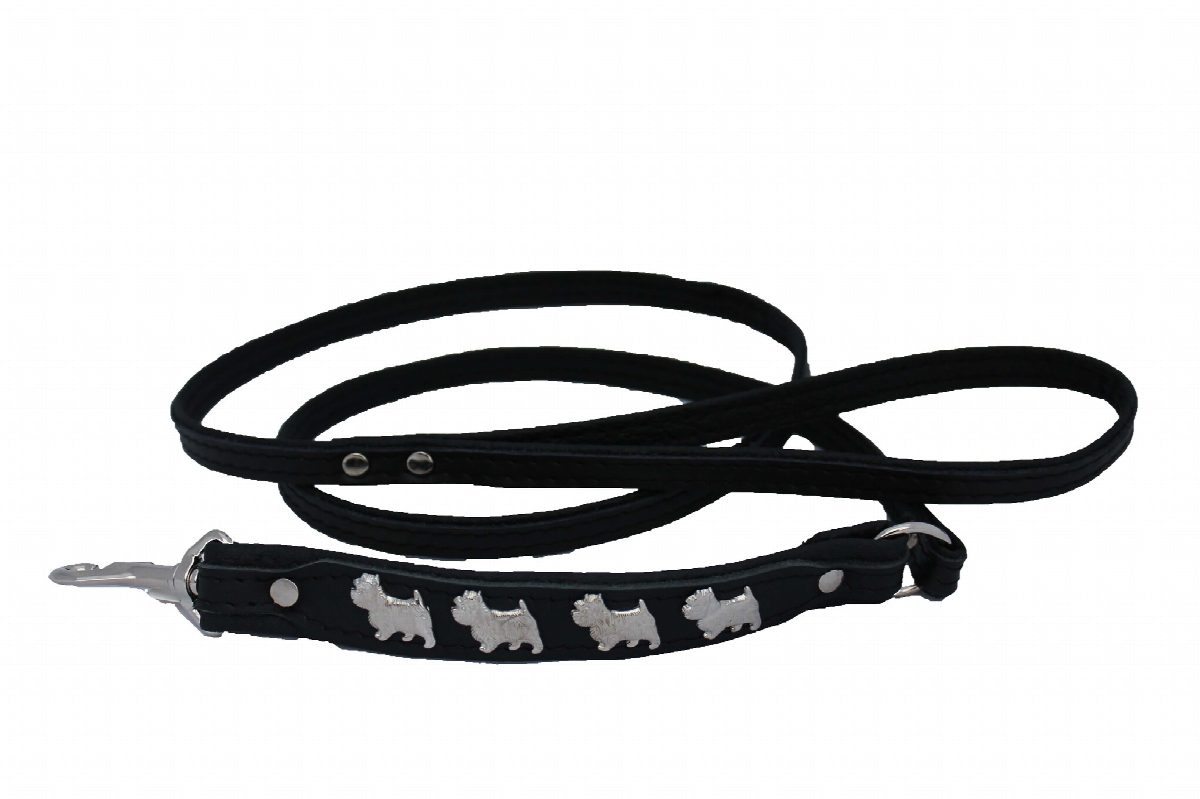 Leren hondenriem Westie zwart