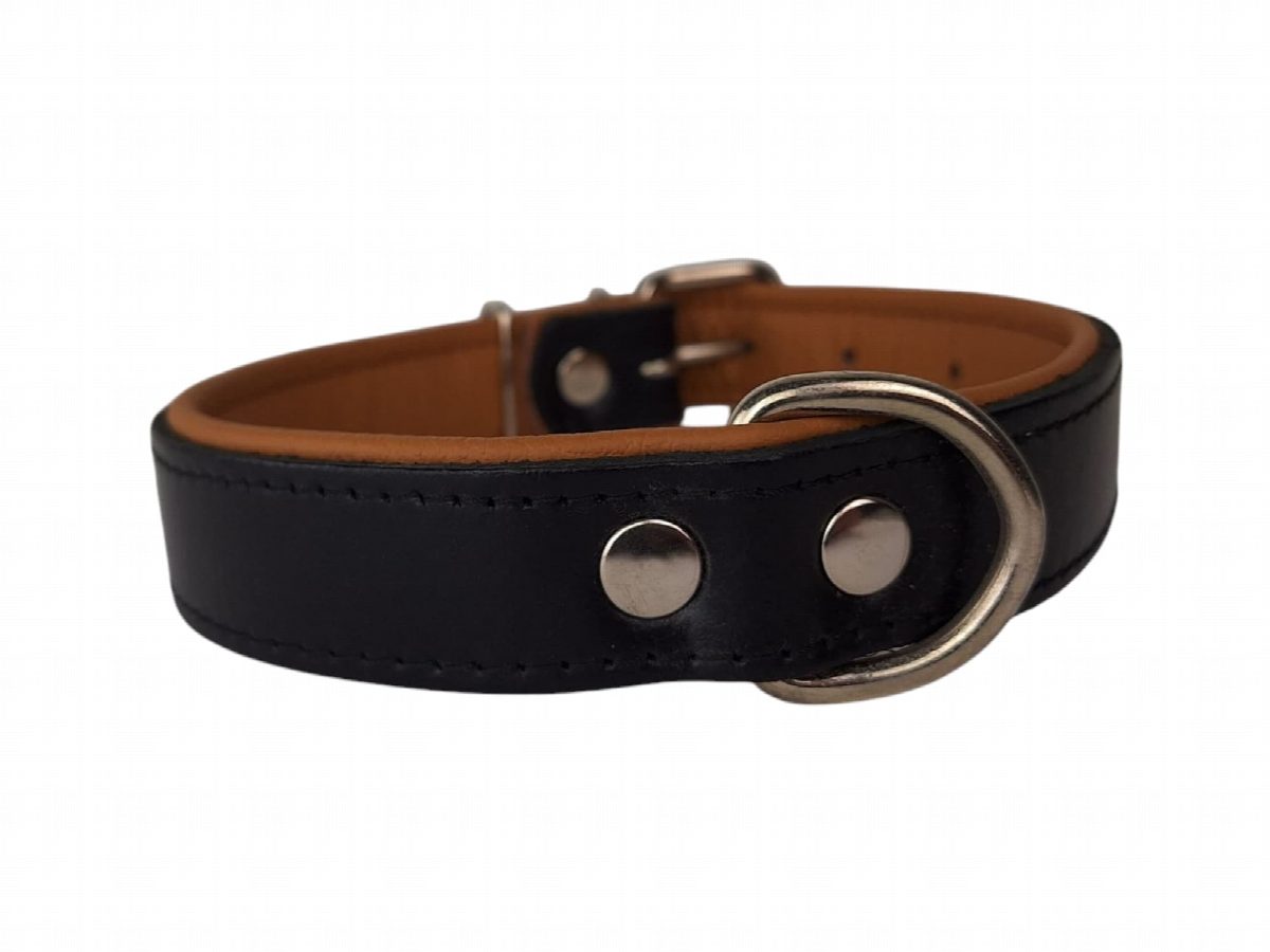 Leren hondenhalsband zwart camel small