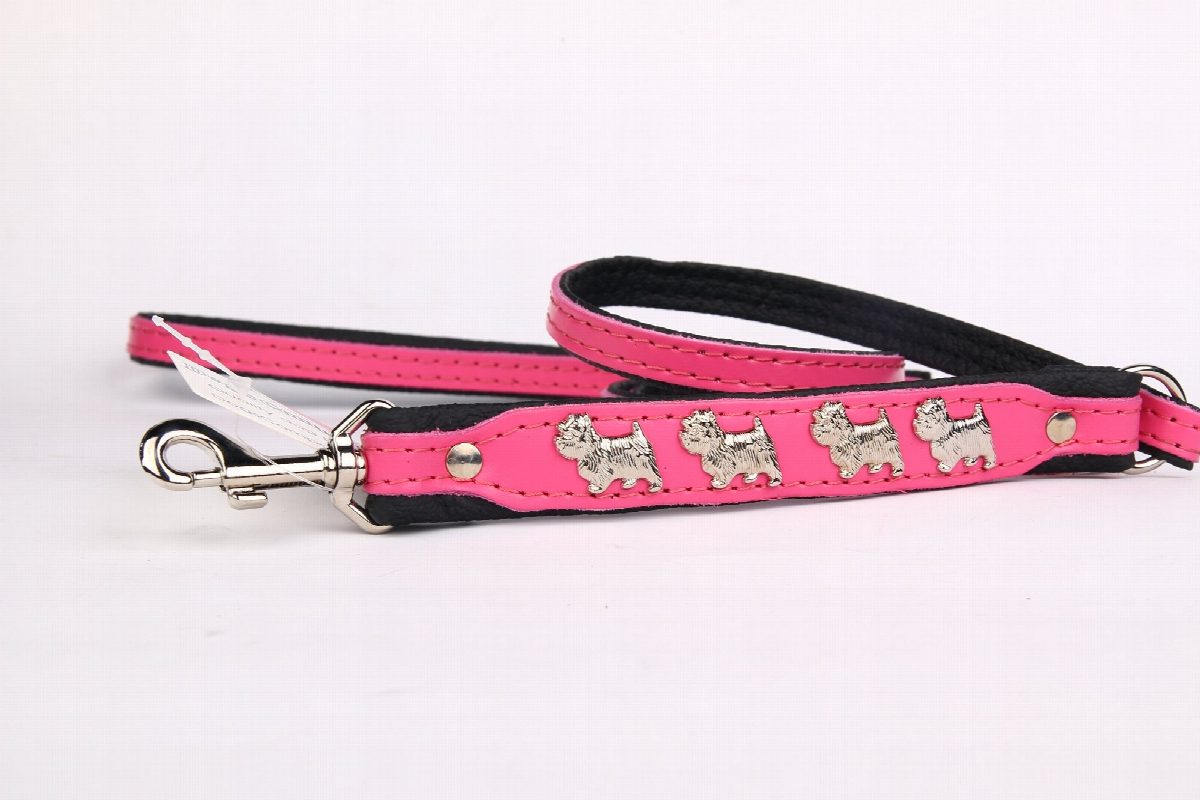 Leren hondenriem Westie roze