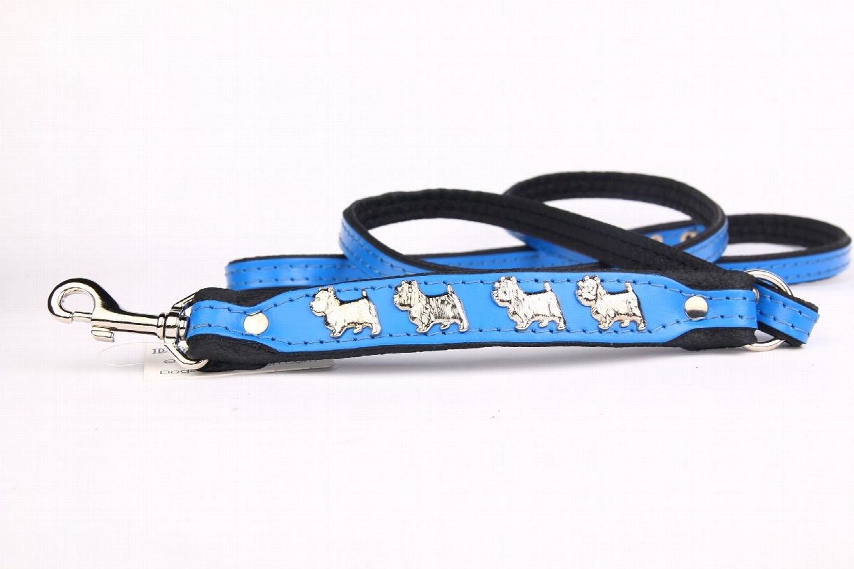 Leren hondenriem Westie blauw