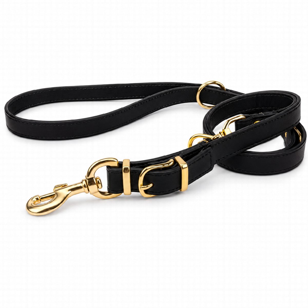 Leren hondenriem 220 cm (verstelbaar, exclusive gold, messing)