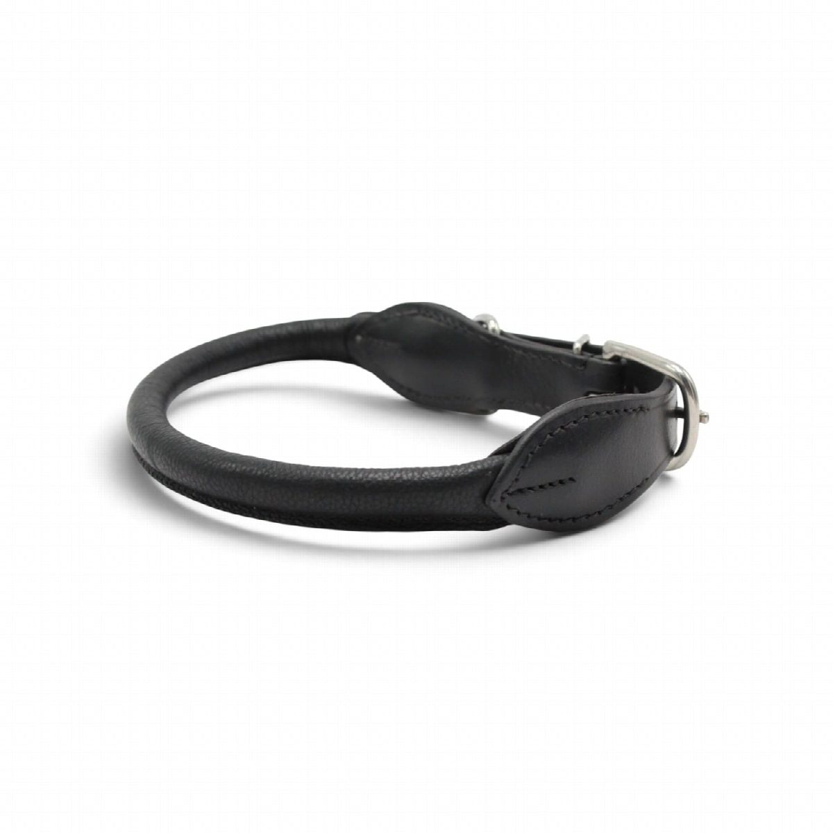 Dog's Companion® Leren hondenhalsband zwart rond