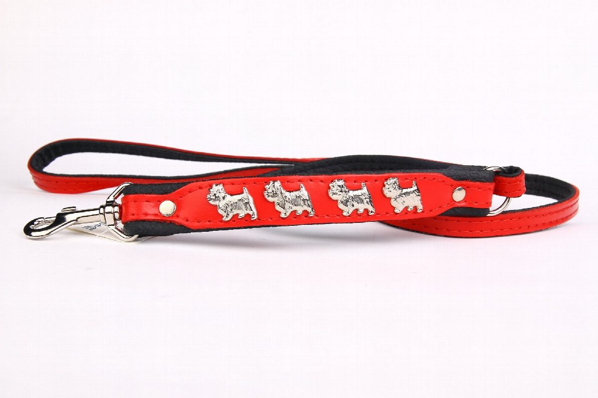 Leren hondenriem Westie rood
