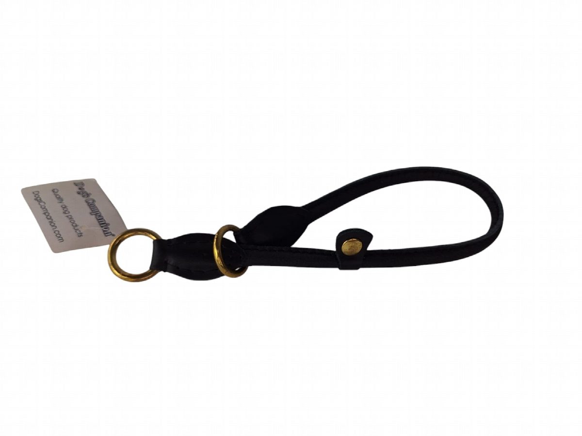 Leren honden sliphalsband zwart (messing)