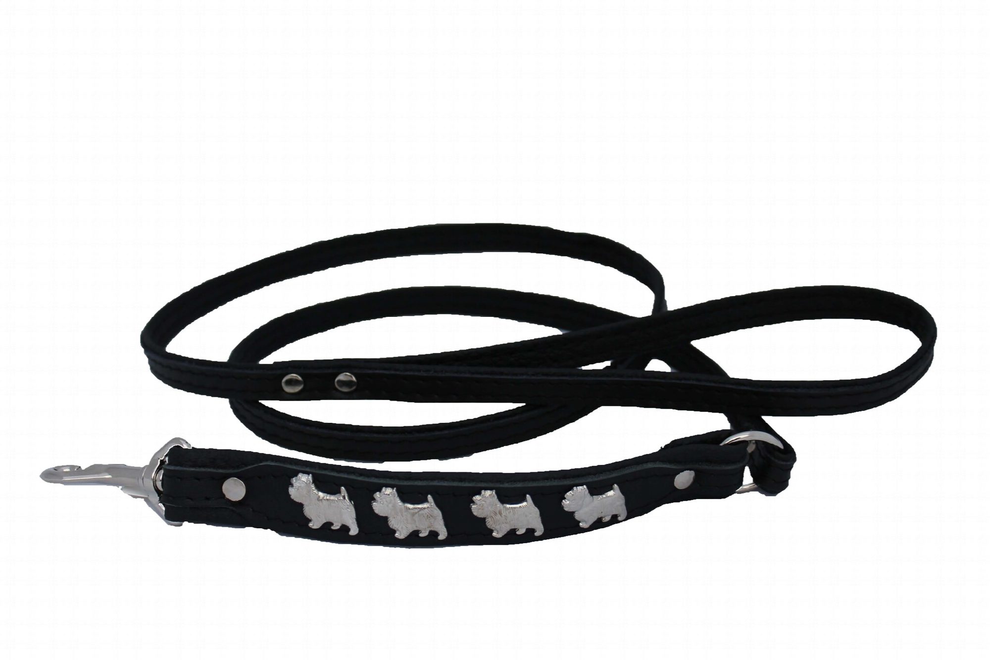 Leren hondenriem Westie zwart